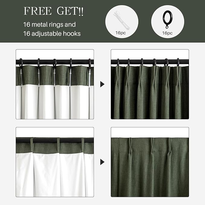Pinch Pleated Linen Curtains 100% Blackout 108 Inches Long - Image 5