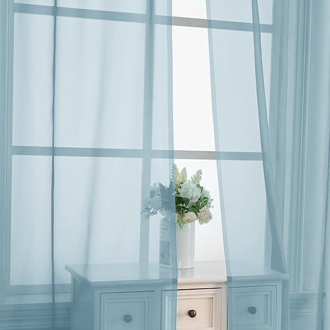 OVZME Sky Blue Sheer Curtains 63 Inches Long 2 Panels - Image 5