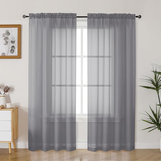 Gwine Charcoal Grey Sheer Curtains 63 Inch Length by Gwine