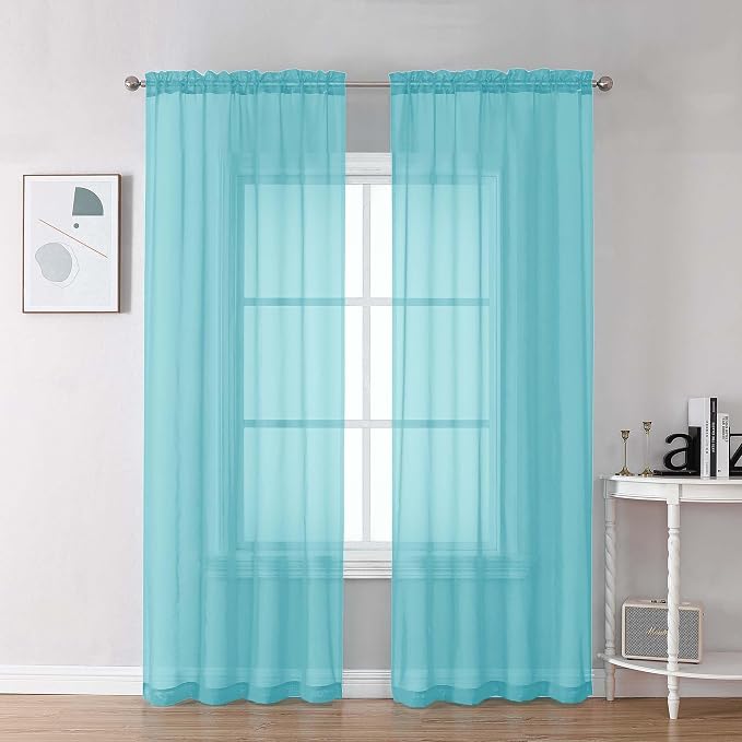 Chyhomenyc Aqua Sheer Curtains 84 Inches Long 2 Panels Set, Light Filtering by Chyhomenyc