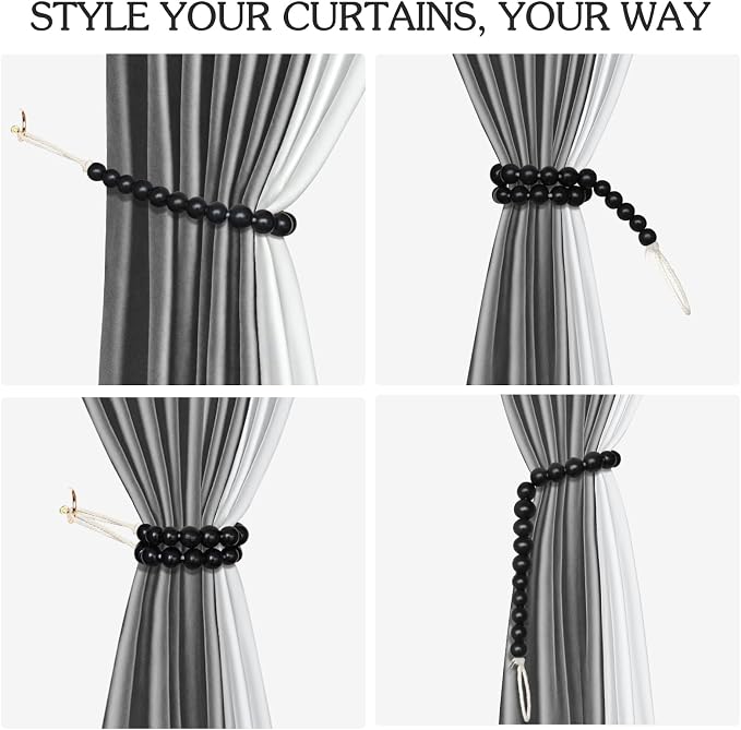 Hion 4 Pcs Boho Curtain Tiebacks, Wood Beads Curtain Holdbacks, Outdoor - Image 5