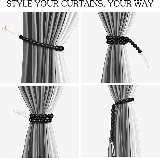 Hion 2 Pcs Boho Curtain Tiebacks, Wood Beads Curtain Holdbacks, Outdoor - Image 4