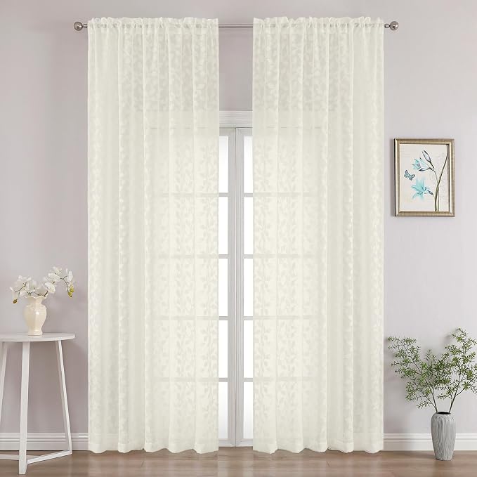 Chyhomenyc Ivory Sheer Curtains 96 Inch Length 2 Panels Set, Light Filtering by Chyhomenyc