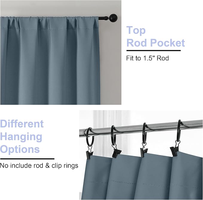 Simplebrand Ava Stone Blue Short Blackout Curtains - Image 4