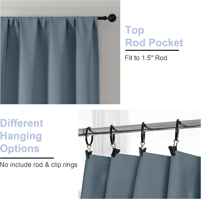 Simplebrand Ava Stone Blue Short 36 Inches Blackout Curtain 2 Panels Set - Image 4