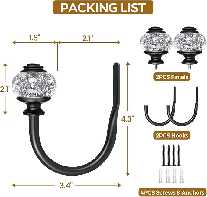 2 Pack Curtain Holdbacks, USFOOK Black Decorative Window Drapery Tiebacks - Image 8