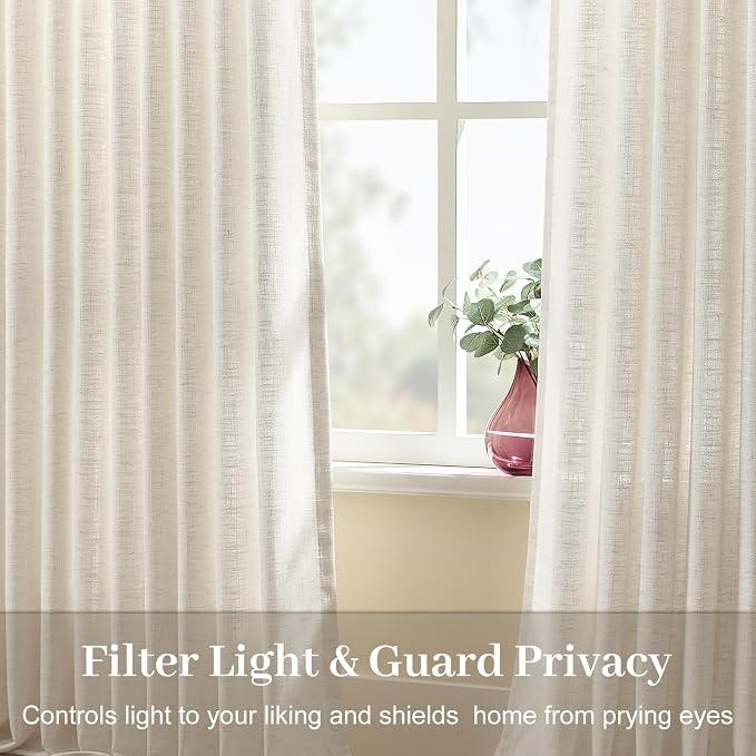 70 Inch Extra Width Pinch Pleated Curtains, Memory Trained Pleated Linen Sheer - Image 4