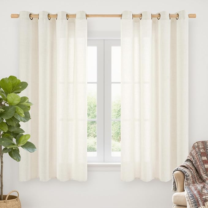 YoungsTex Ivory Linen Semi Sheer Curtains 52X68 Inch Length 2 Panels | Light by YoungsTex