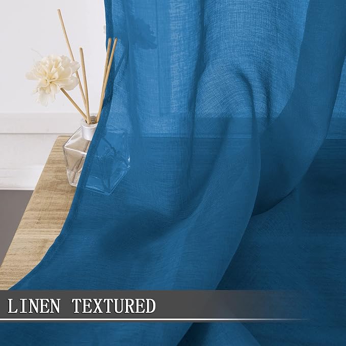Tollpiz Short Sheer Curtain Linen Textured Living Room Curtains Sheer Light - Image 2