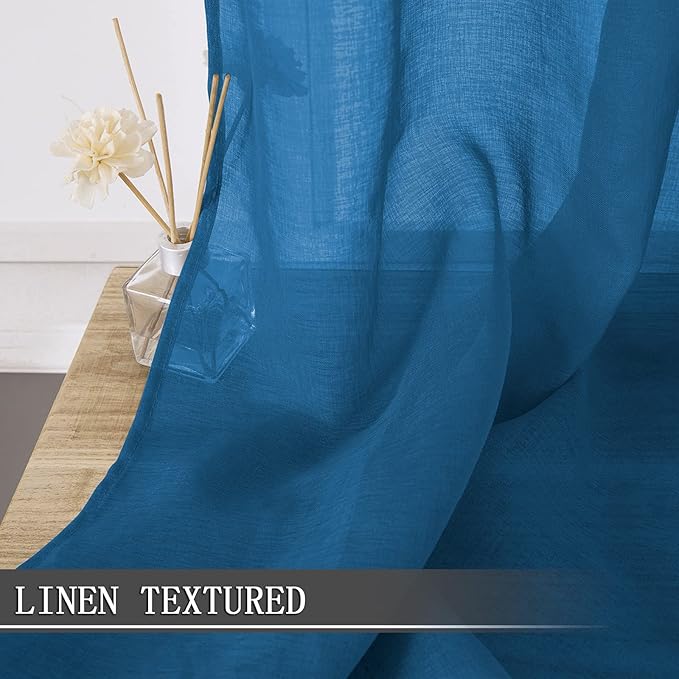 Tollpiz Sheer Curtain Linen Textured Bedroom Curtains Sheer Light Filtering Rod - Image 2