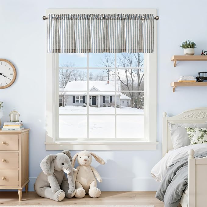 jinchan Valance Curtain Linen Textured Striped Window Curtain - Image 3