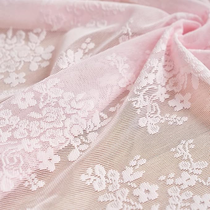 YJ YANJUN Vintage Lace Curtains 84 Inches Long- Pretty Pastel Floral Pink Sheer - Image 7