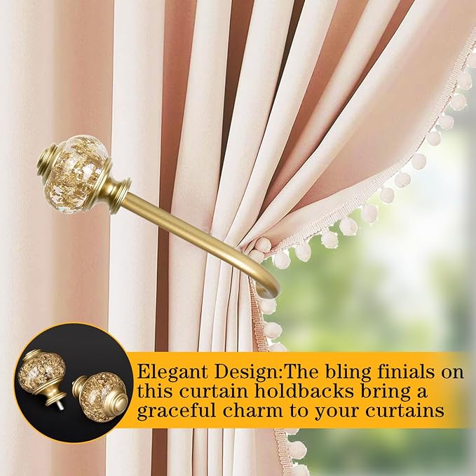 2 Pack Gold Curtain Holdbacks, USFOOK Decorative Drapery Tiebacks, Curtain Tie - Image 2