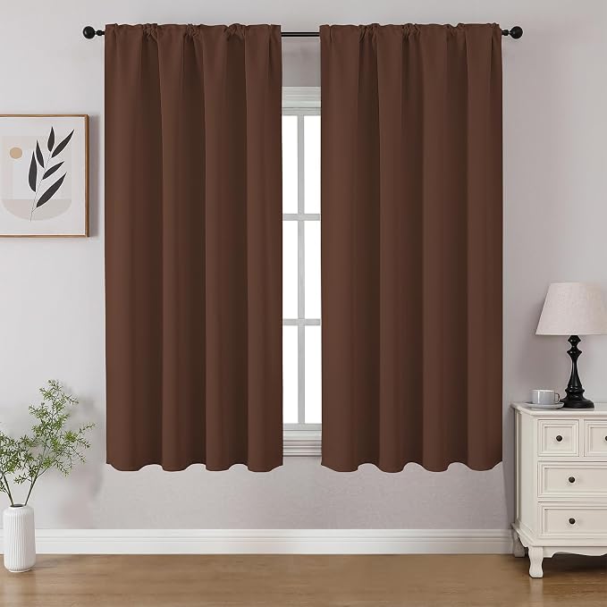 CUCRAF Brown Blackout Curtains 45 inch Length 2 Panels Set, Rod Pocket Room by CUCRAF