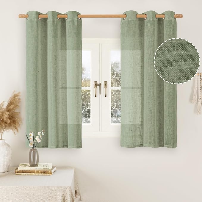 LAMIT Sage Green Linen Curtains 45 inches Length by LAMIT