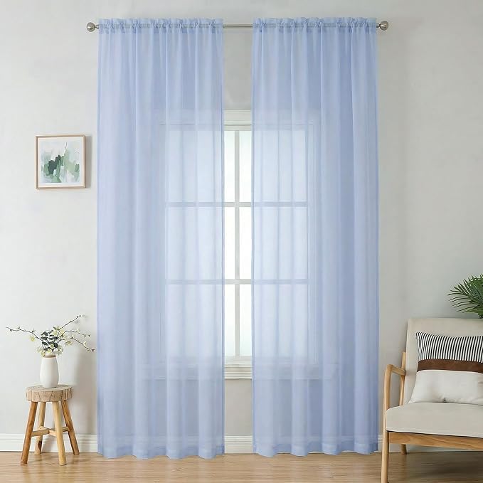 OWENIE Sheer Curtains 96 inches Long 2 Panels Set by OWENIE