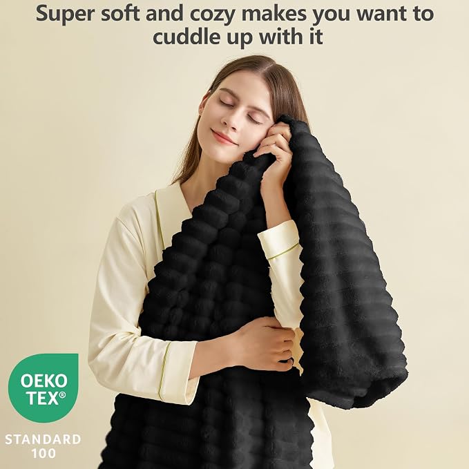 HIMEET Black Ribbed Throw Blanket - Image 3
