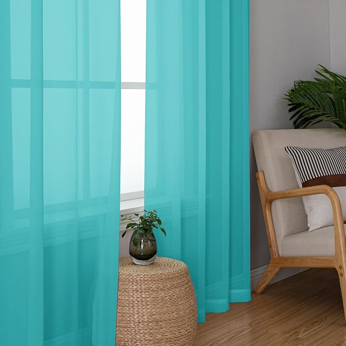 Chyhomenyc Turquoise Sheer Curtains 54 Inch Long 2 Panels, Light Filtering Rod - Image 9