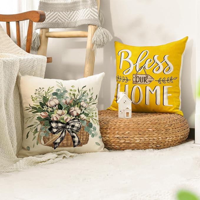 AVOIN colorlife Bless Our Home Farmhouse Eucalyptus Leaves Throw Pillow Covers - Image 5