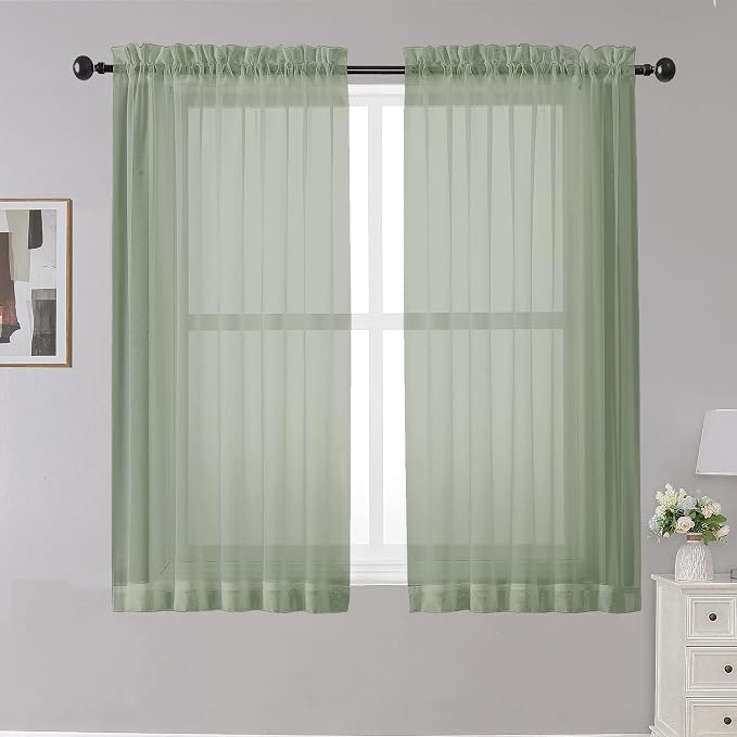OWENIE Sheer Curtains Sage Green, Light Filtering by OWENIE