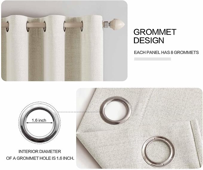 MIULEE Linen Texture Curtains for Bedroom Solid 100% Blackout Thermal Insulated - Image 4