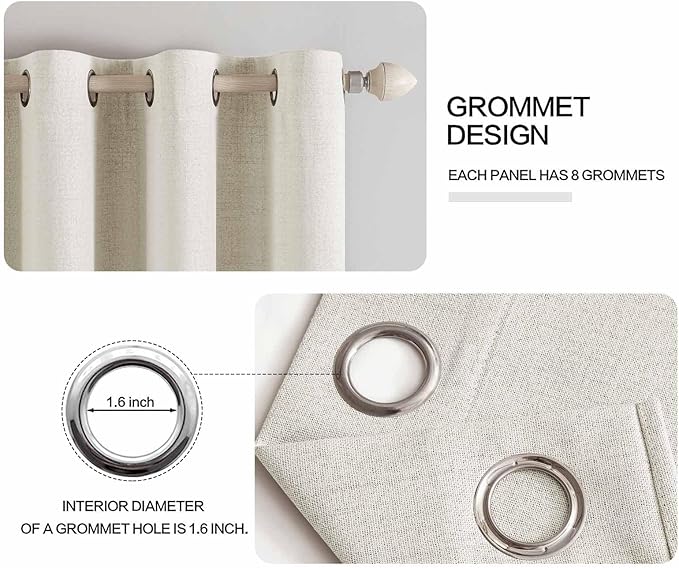 MIULEE Linen Texture Curtains for Bedroom Solid 100% Blackout Thermal Insulated - Image 4