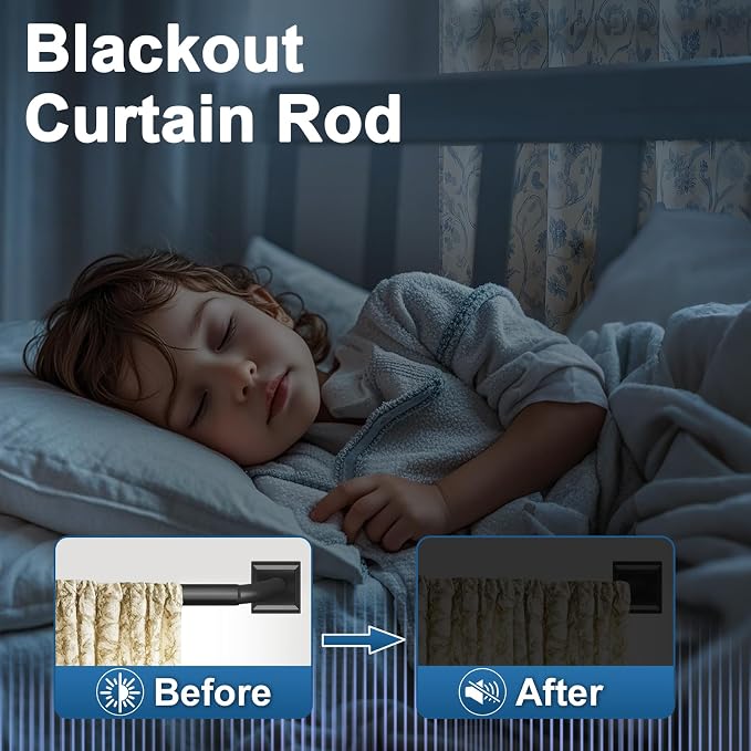 Black Curtain Rods for Windows 48-90Inch Heavy Duty Wrap Around Blackout - Image 4