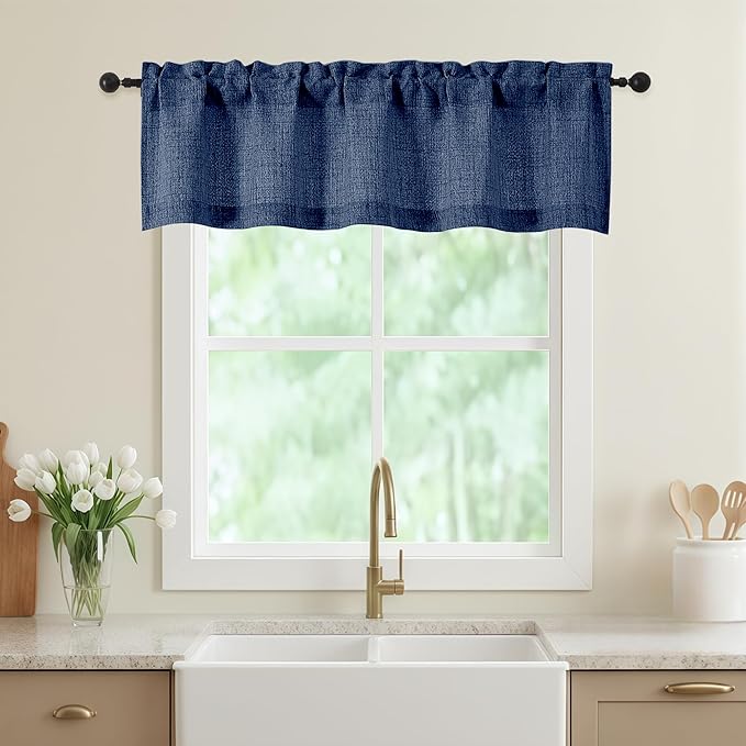 Valances for Windows, Light Filtering Faux Linen Textured Small Short Window by WelvetBLK
