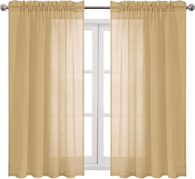 DWCN Taupe Sheer Curtains Semi Transparent Voile Rod Pocket Curtains - Image 9