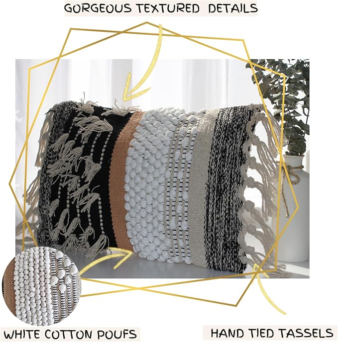 Decorative Boho-Chic Premium Pillow Cover 12x20 Handwoven Tufted Cotton Lumbar - Image 3