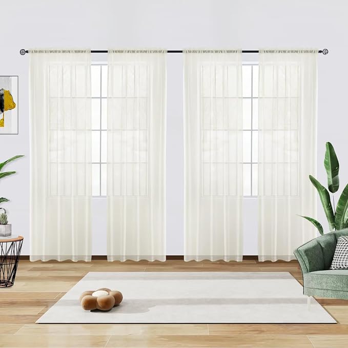 youleyar Solid Sheer Rod Pocket Curtain Voile Draperies 4 Panels Ivory Beige by Youleyar