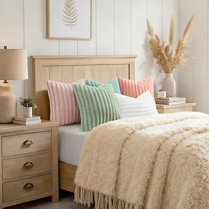 decorUhome Fall Faux Fur Throw Pillow Covers 26x26 Set of 2 Blush Pink | - Image 8