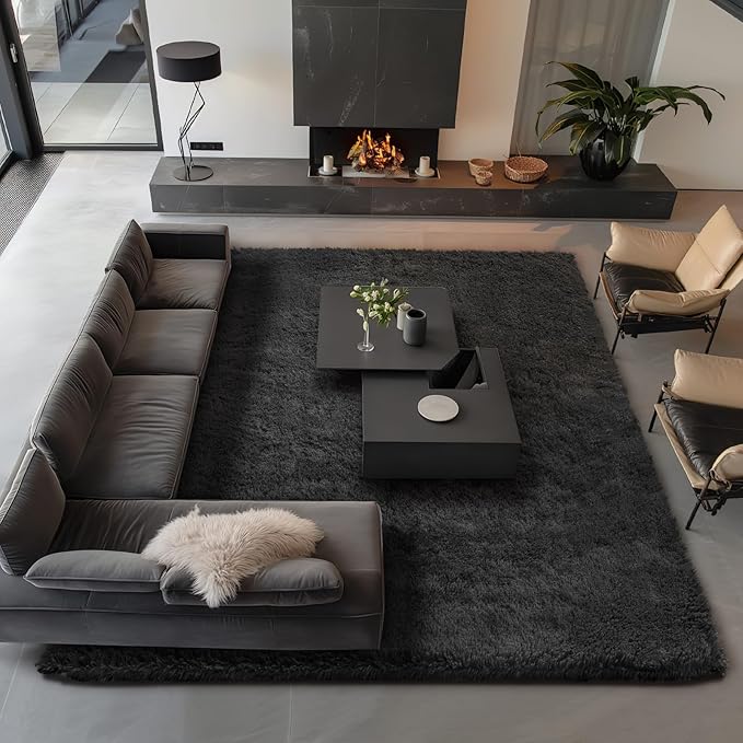 Ophanie Area Rugs 9x12 Living Room, Large Black Bedroom Carpet, Big Shag Indoor - Image 3