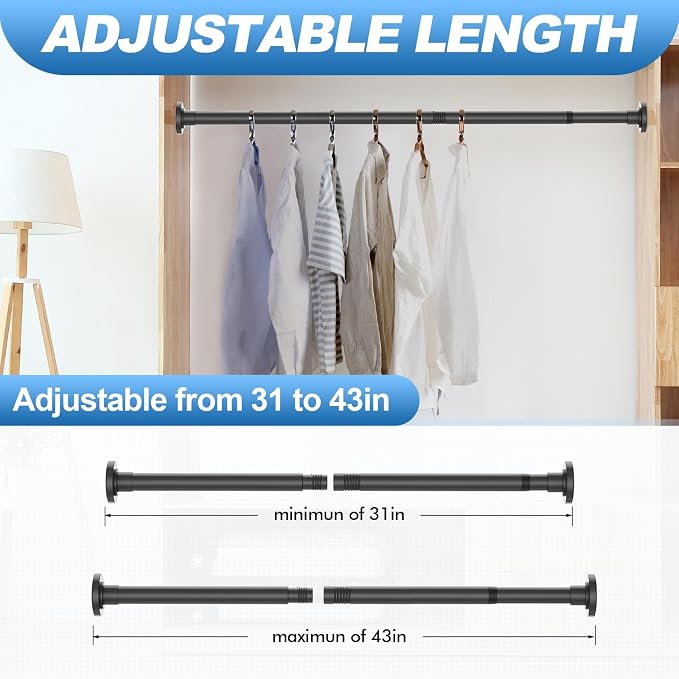 CorkLatta Black Shower Curtain Rod 32 to 43 Inch, 1 Inch Diameter Adjustable - Image 4