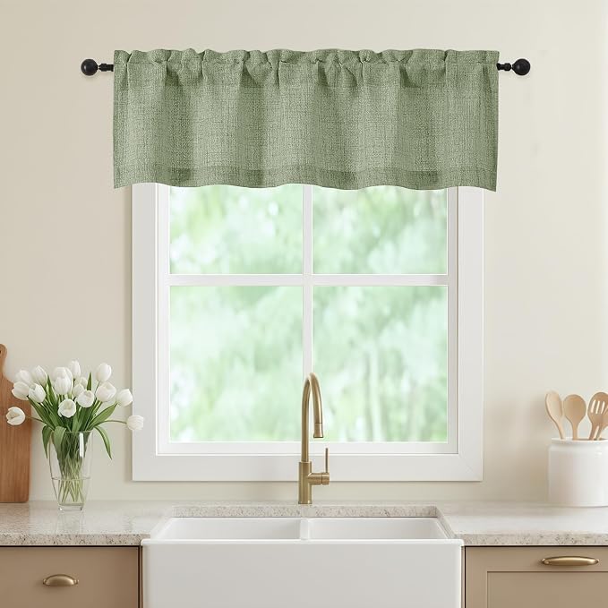 Valances for Windows, Light Filtering Faux Linen Textured Small Short Window by WelvetBLK