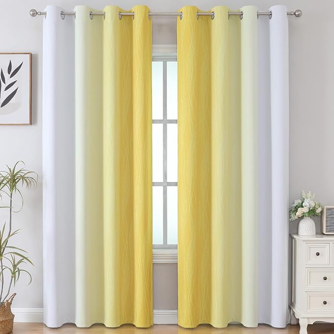 Estelar Textiler Yellow and Greyish White Gradient Blackout Curtains, Thermal - Image 2