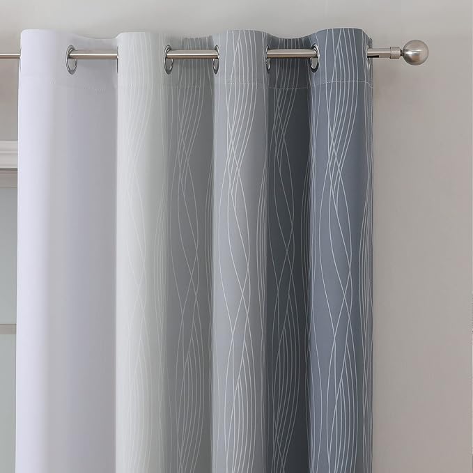 Estelar Textiler Grey and Grayish White Blackout Curtains 108 Inches Long - Image 4