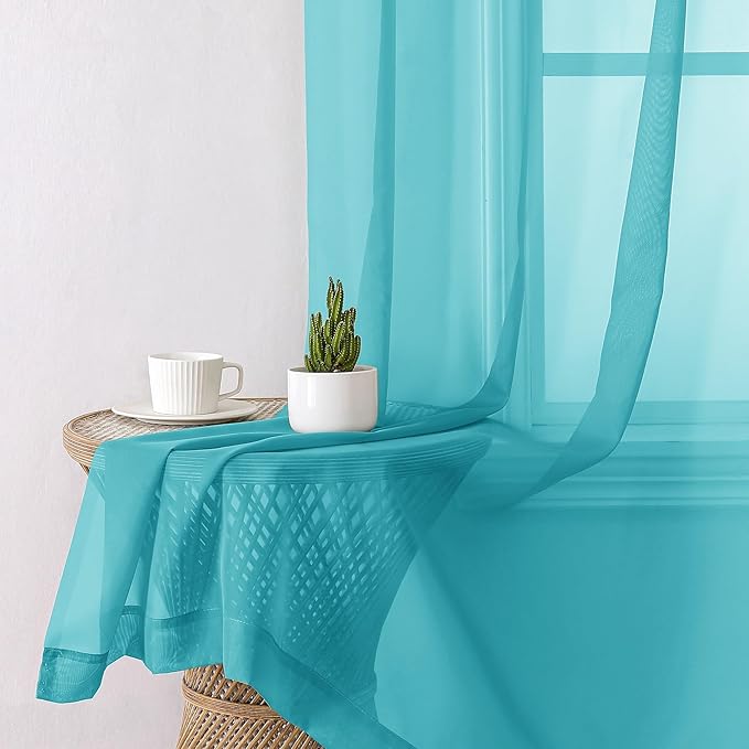 Aiyufeng Turquoise Sheer Curtains 63 Inch Length 2 Panels Set, Light Filtering - Image 4
