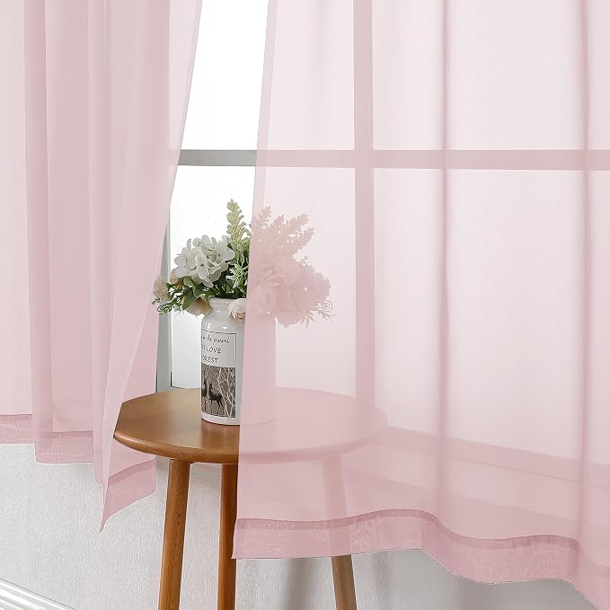Lecloud Blush Pink Sheer Curtains 63 Inch Length 2 Panels, Light Filtering - Image 4