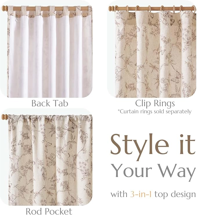 jinchan Floral Curtains Lined Linen Blend Curtain - Image 4