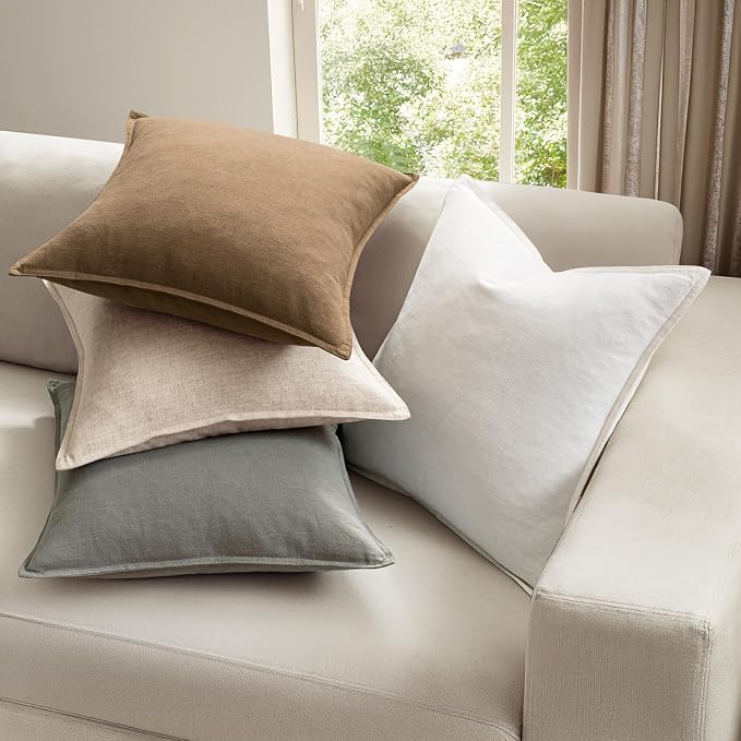 MIULEE Neutral Linen Pillow Covers Pack of 4 Decorative Natural Solid Throw - Image 2