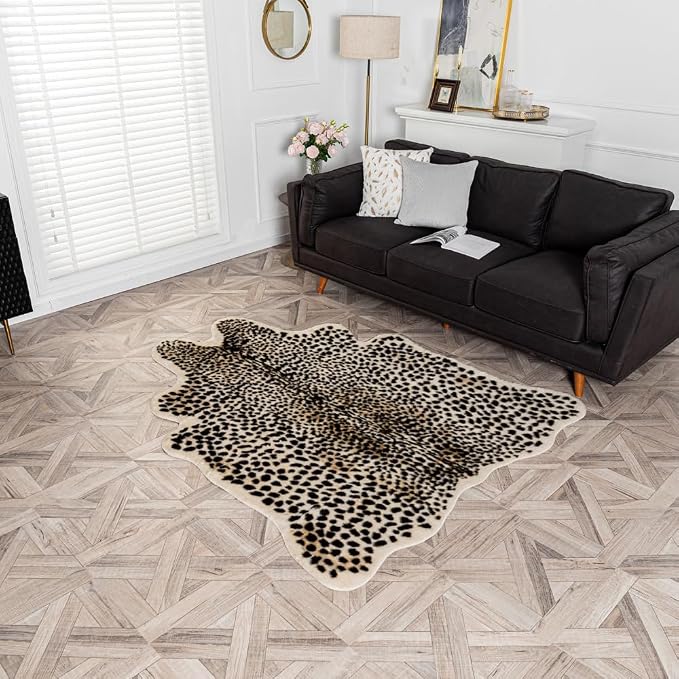 Leopard Area Rug Animals Printed Hide Mats Faux Fur Cowhide Skin Carpet - Image 2