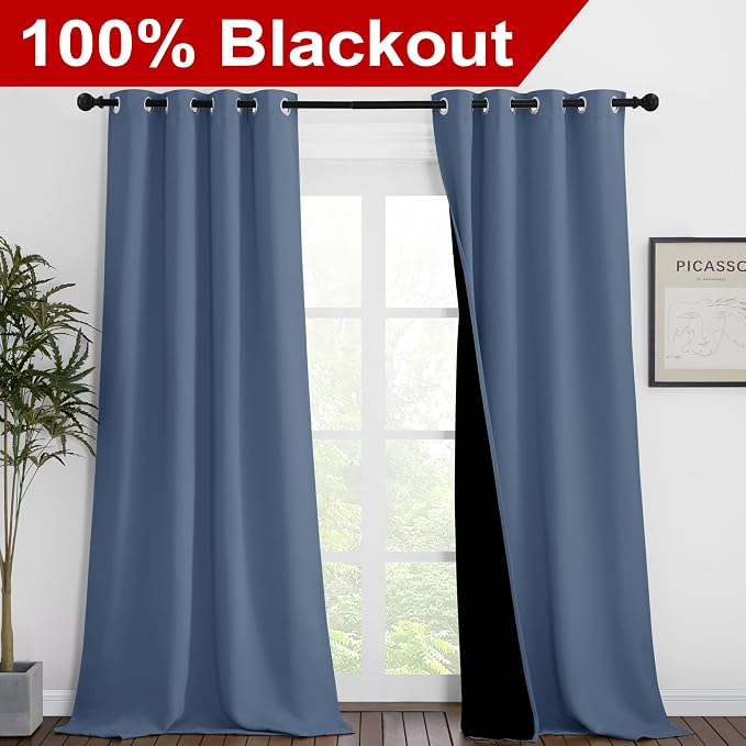 NICETOWN Insulated 100% Blackout Curtains, Noise Reducing Performance Drapes - Image 2