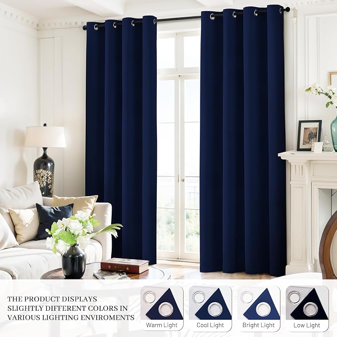 Yakamok Navy Blue 100% Blackout Curtains 96 Inches Long Thermal Insulated - Image 8