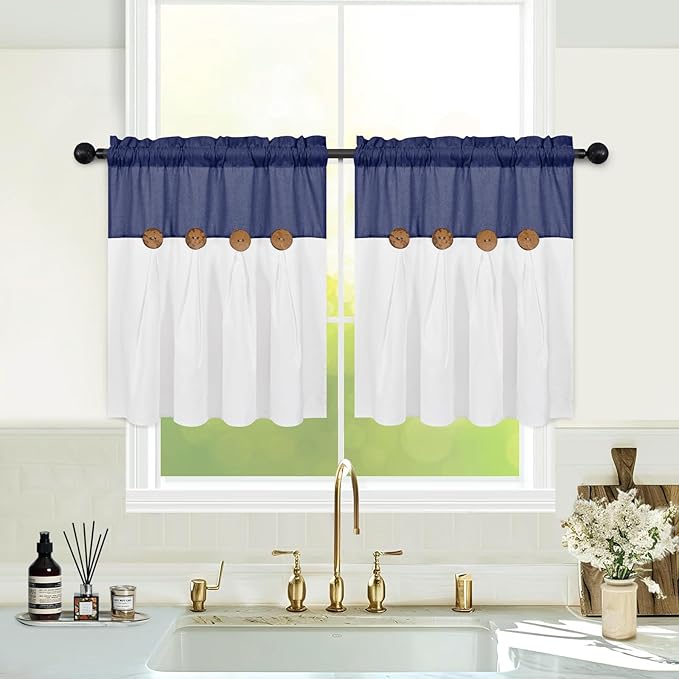 FRAMICS Boho Kitchen Curtains 24 Inch Length, Farmhouse Cotton Linen Tier by FRAMICS
