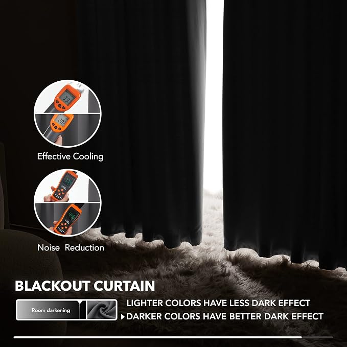 Deconovo Blackout Curtains, Thermal Insulated, W42 x L84 2 Panels, Back Tab - Image 5