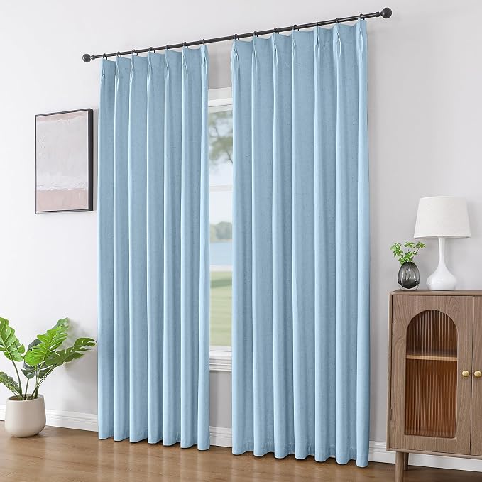Joydeco Pinch Pleated Linen Curtains Darkening Drapes - Image 4