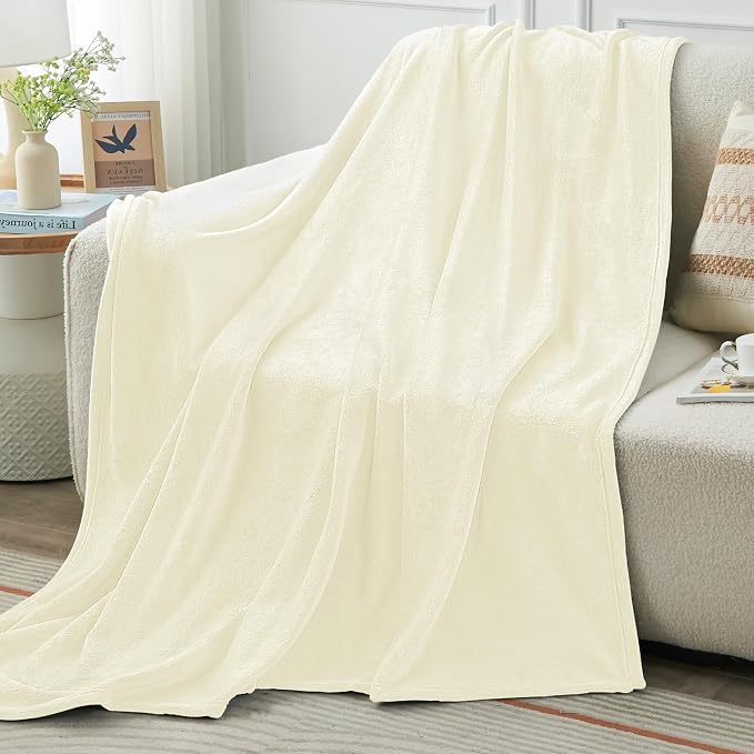 KMUSET Cream Fleece Blanket for Couch - Image 3