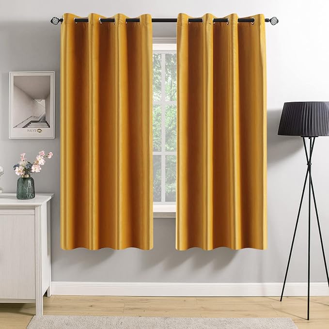 MIULEE 2 Panels Blackout Velvet Curtains Solid Soft Grommet Mustard Yellow by MIULEE