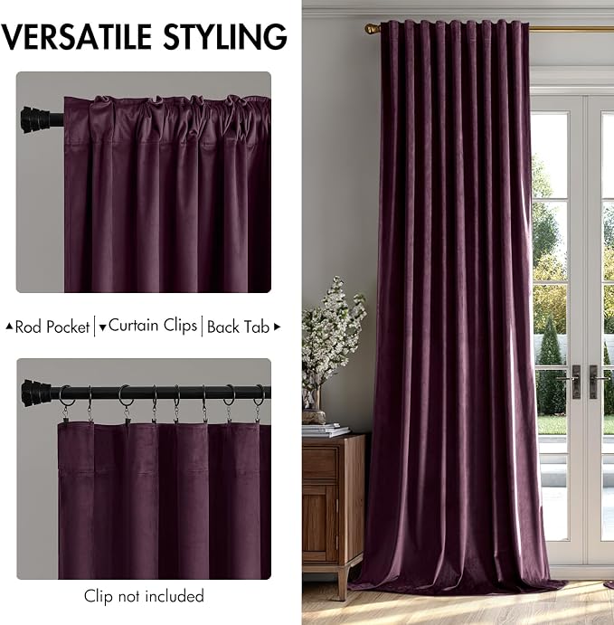 MIULEE Dark Purple Velvet Curtains 90 inches - Image 2